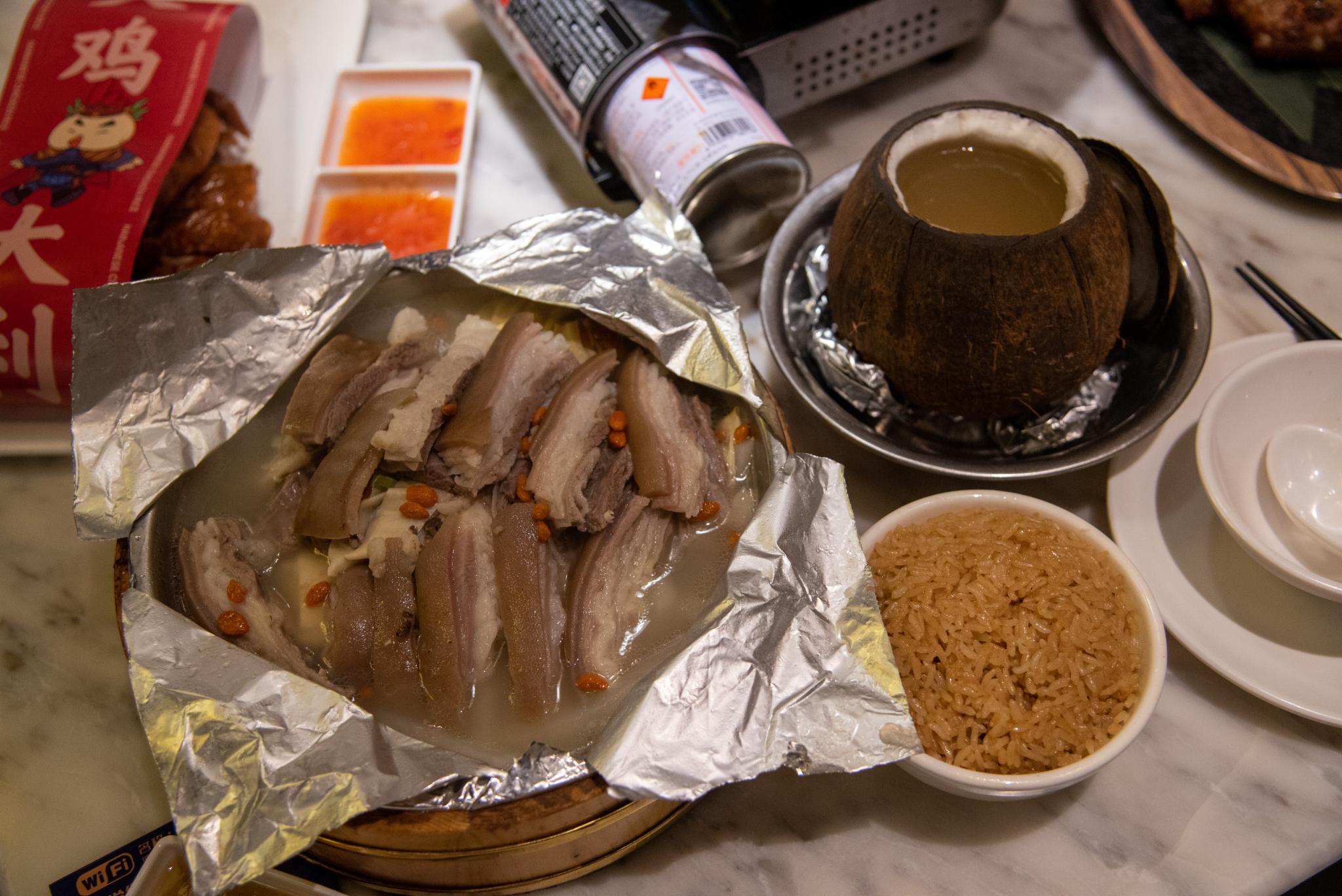 Coconut-roasted chicken and Hainan rice noodles in Sanya