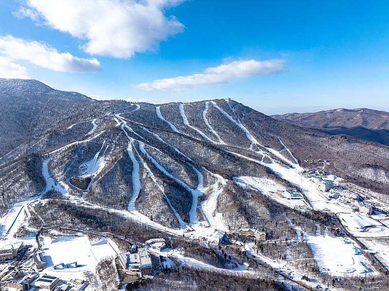 Yabuli ski runs through forested mountains near Harbin