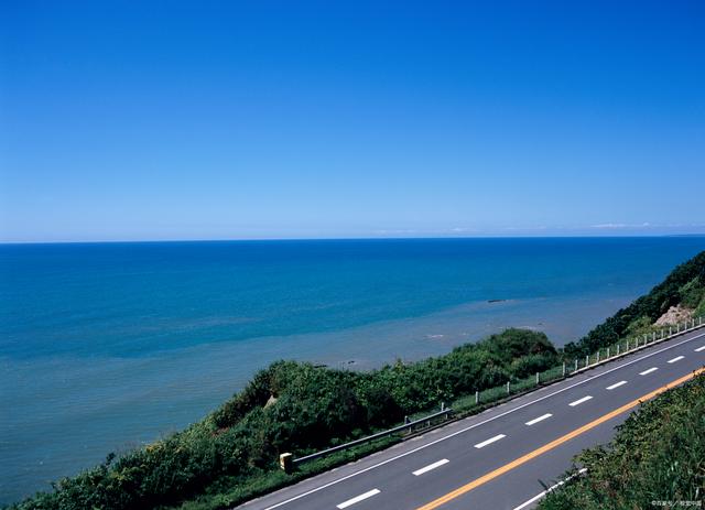 Binhai Road coastal highway winding between mountains and the Yellow Sea, Dalian