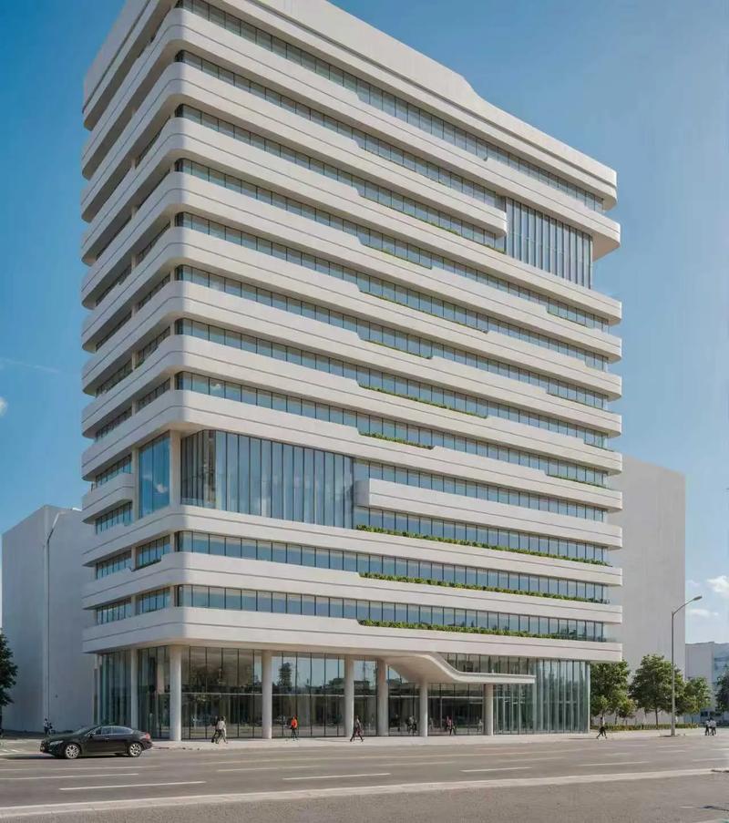 现代城市建筑外立面，展示建筑涂装与修缮应用场景