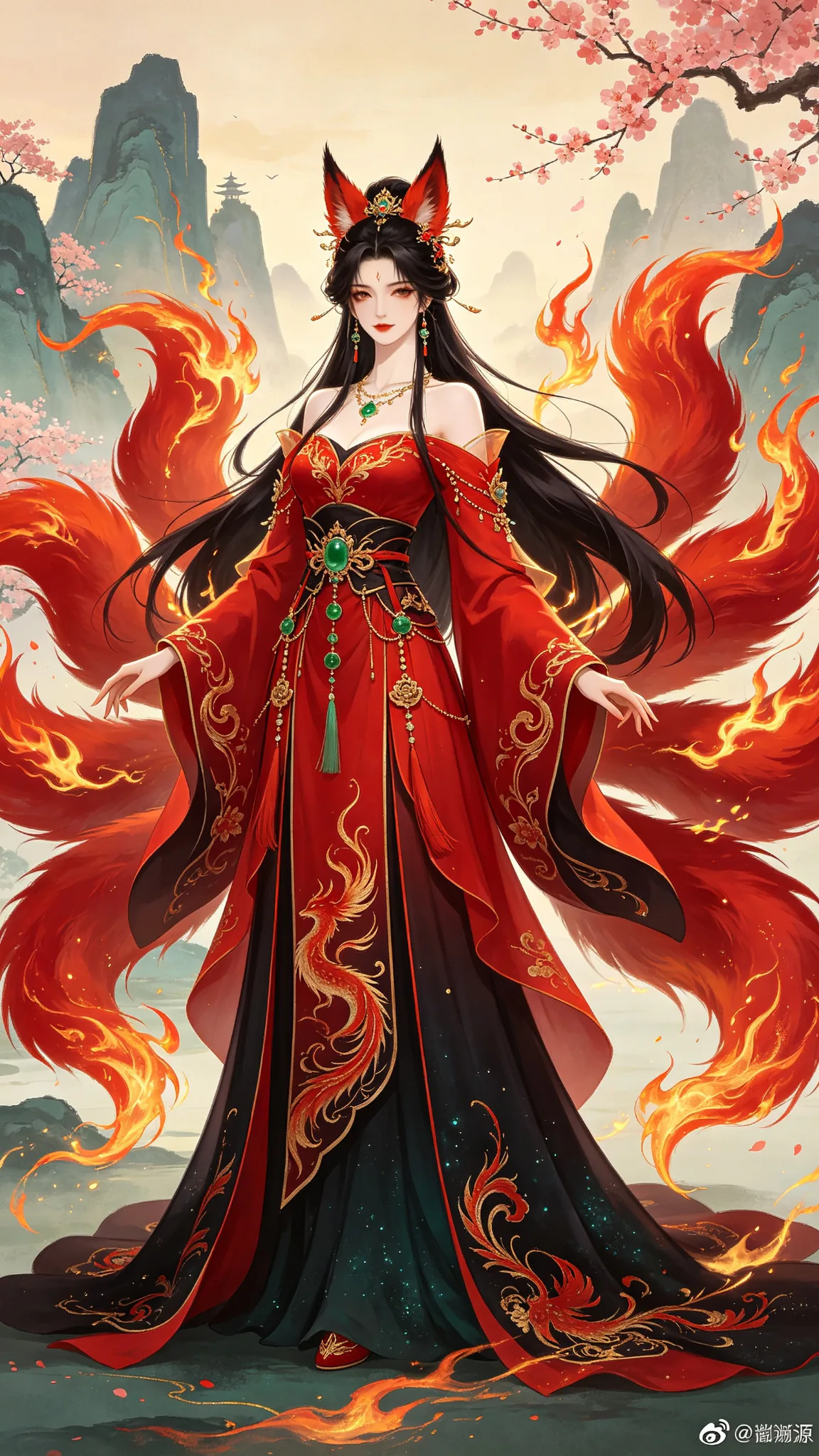 红裙九尾狐 · 全身立绘