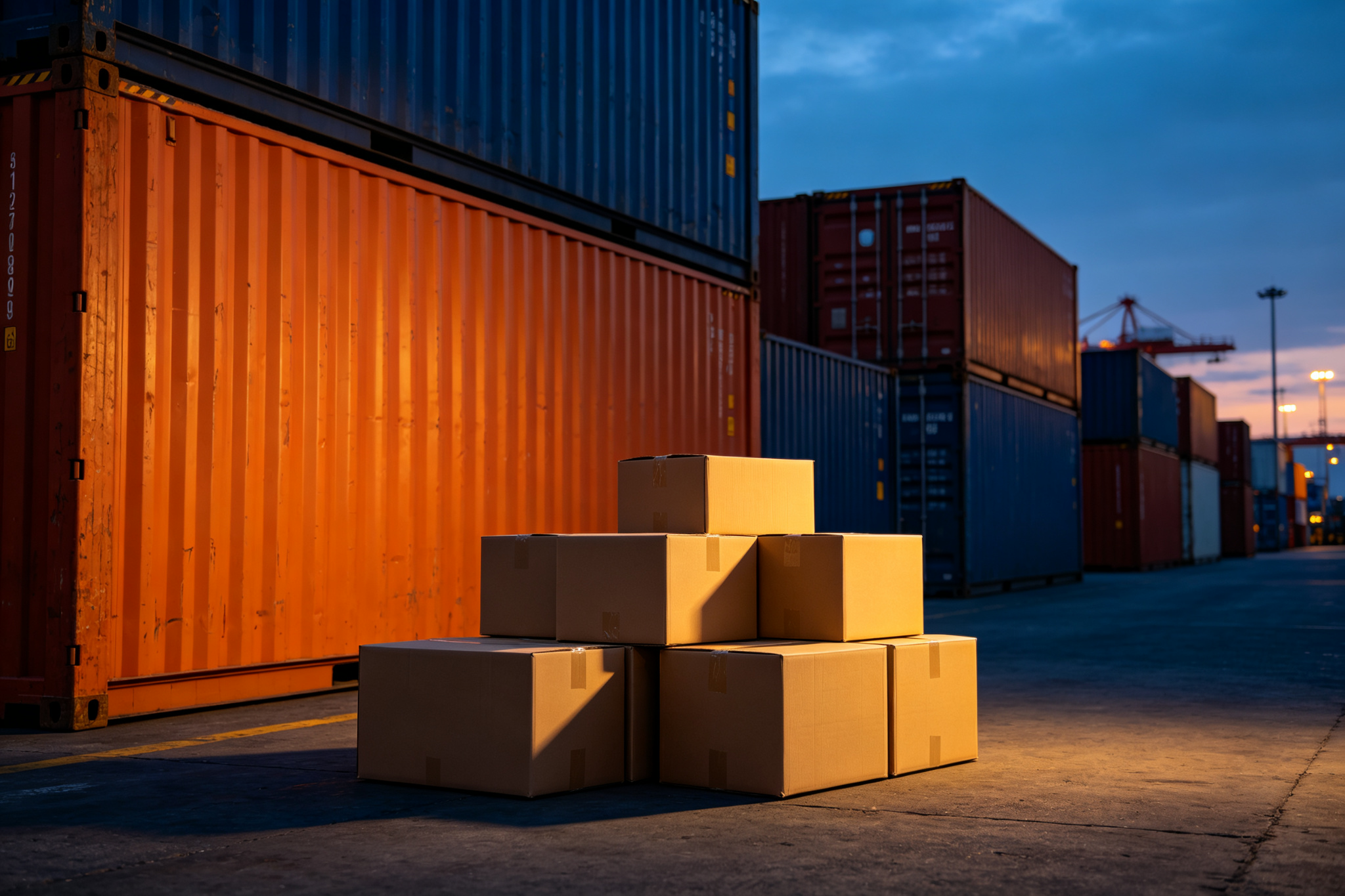 Containers and parcels at a cross-border freight terminal