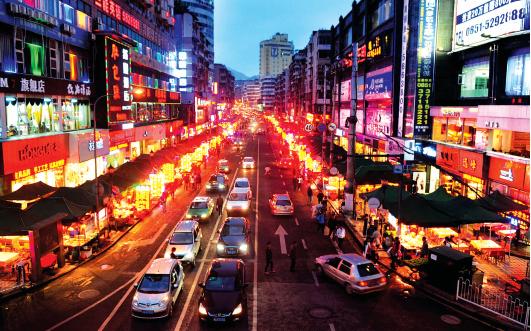 Hequn Road night market, Guiyang's famous food street, at night