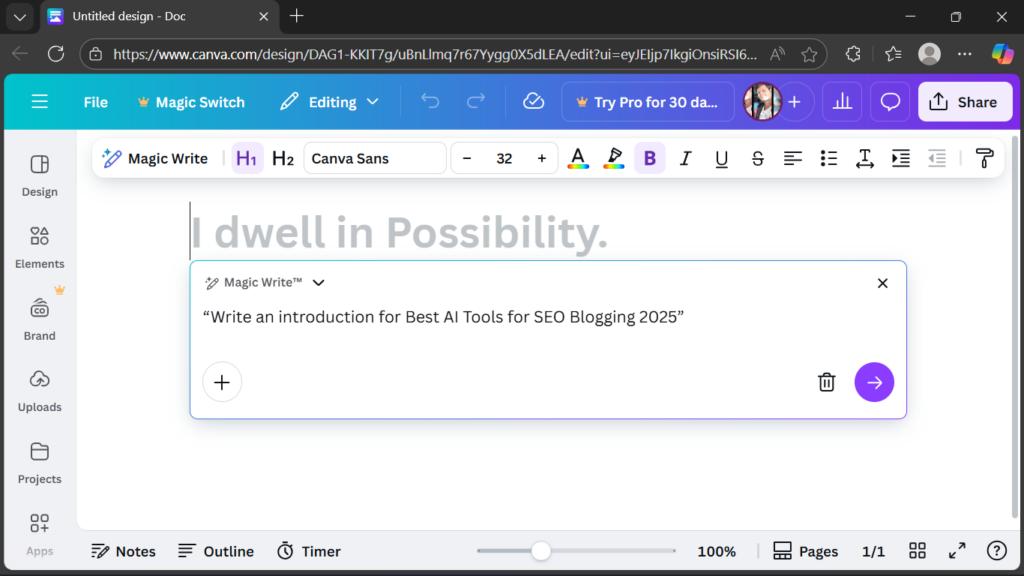 Canva Magic Write