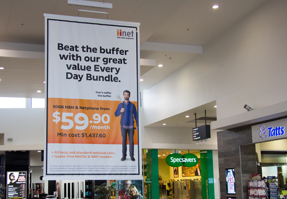 Shopping mall promotional banners and signage