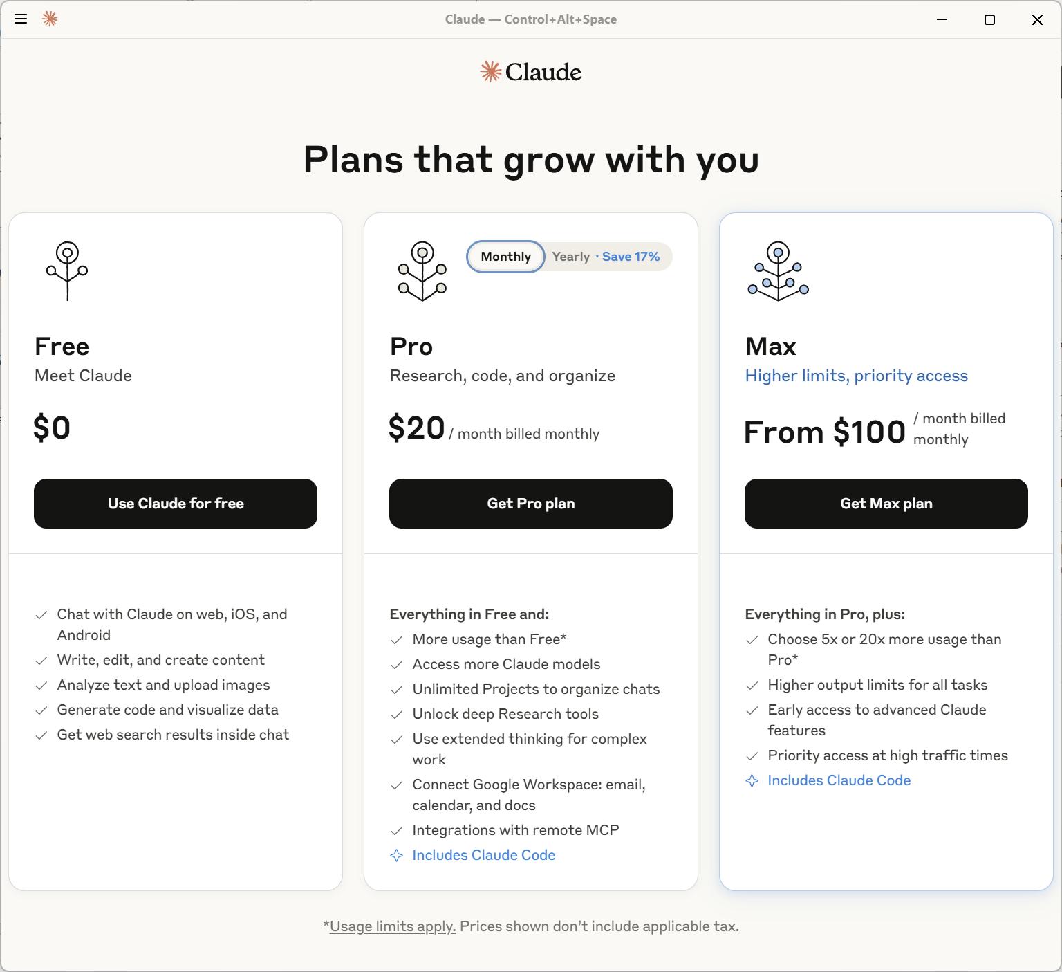 Claude pricing plans