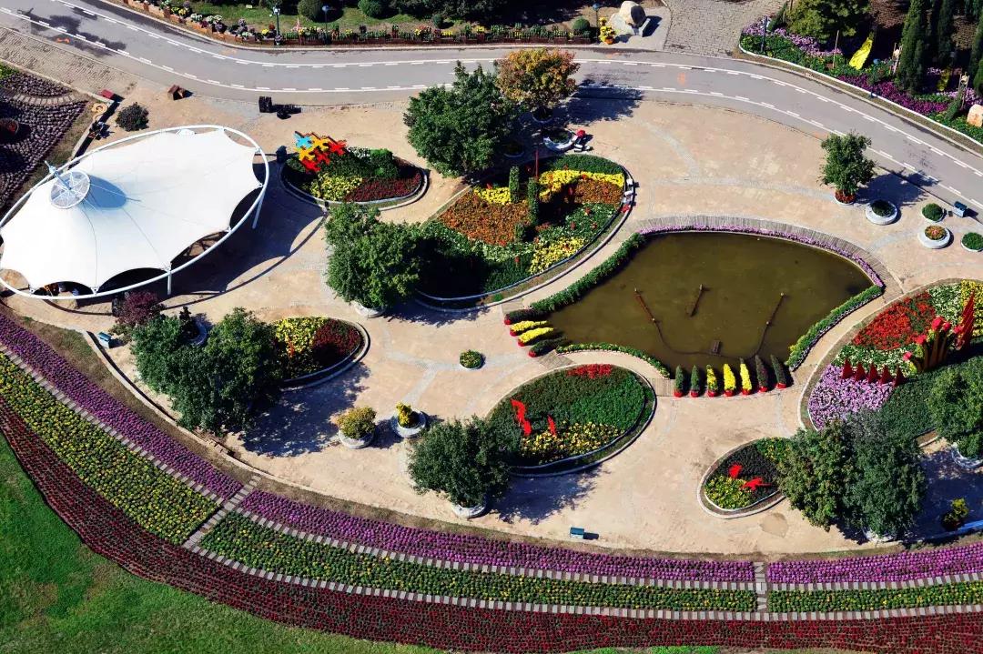 Aerial view of the landscaped gardens at Shenyang Expo Garden
