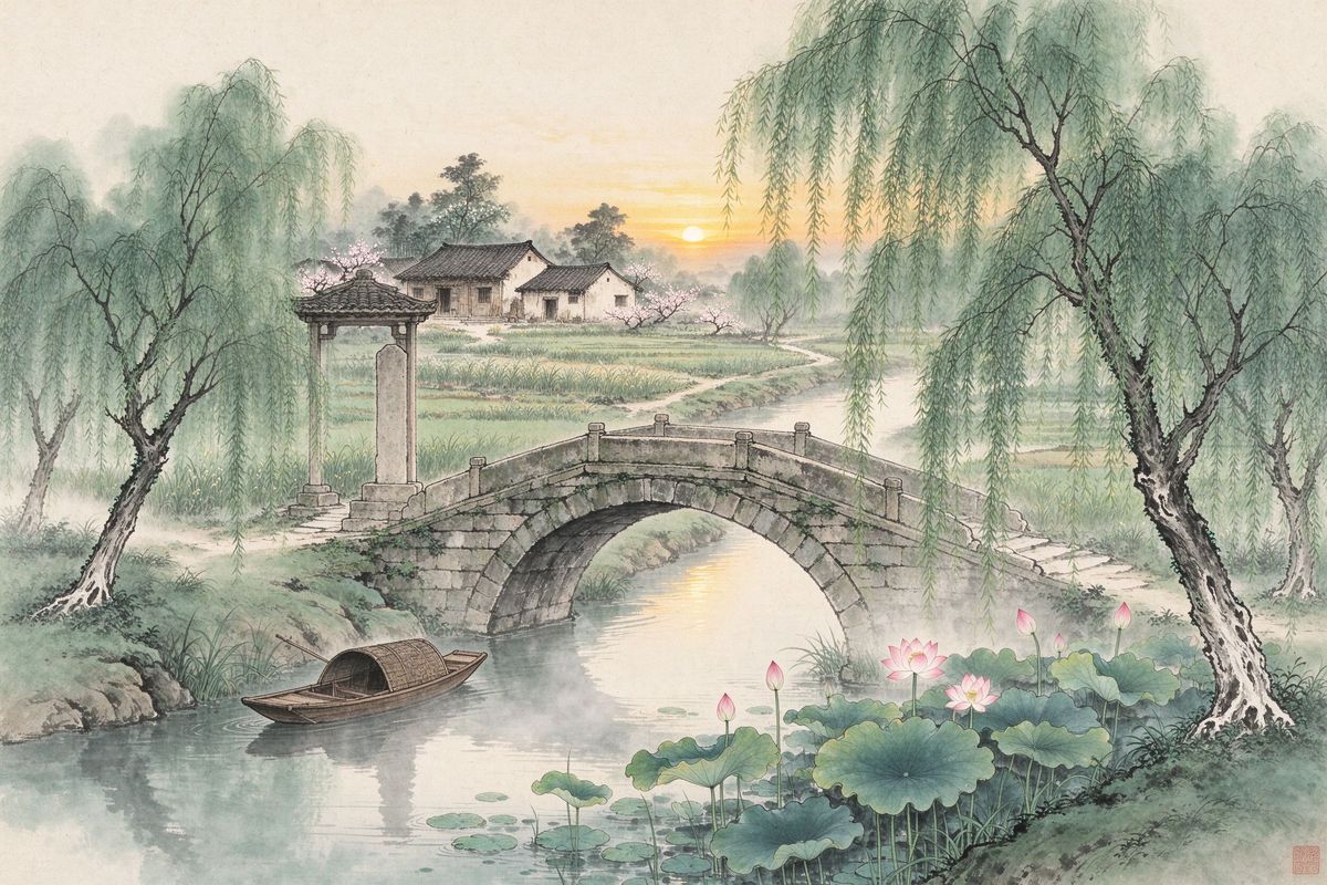 虞姬故里——虞姬沟畔垂柳石桥