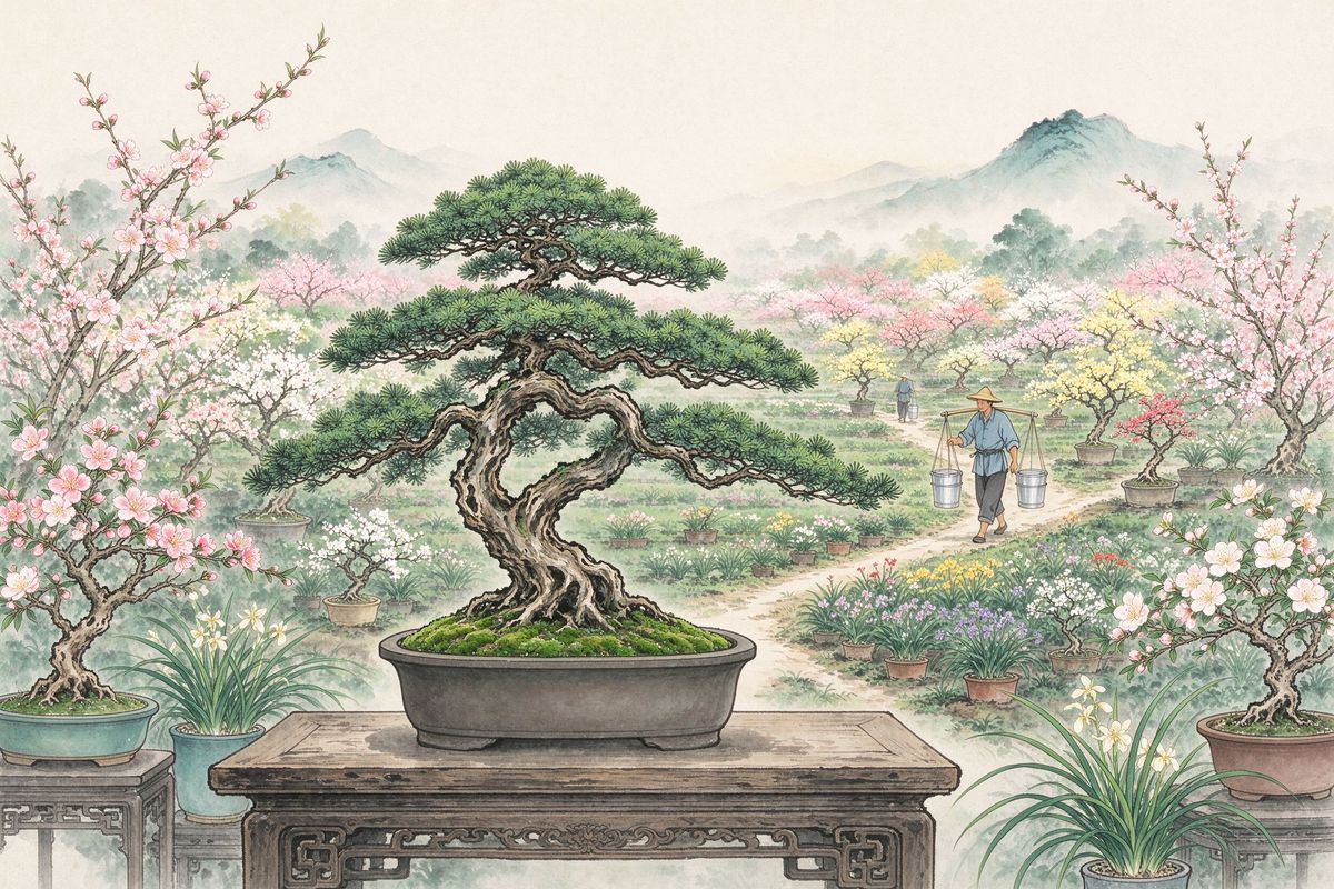 花木之乡——松柏盆景与花圃田野