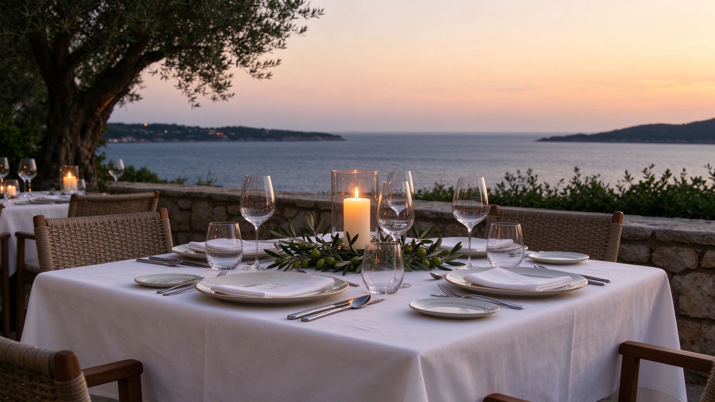 Seaside dinner at dusk