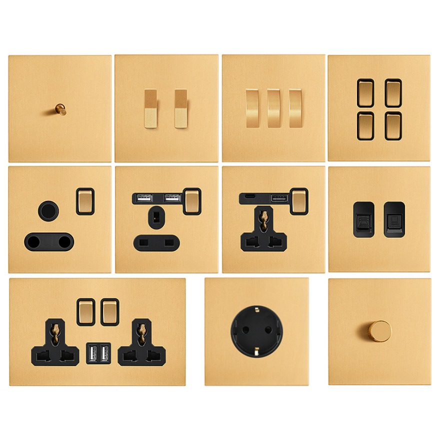 Brushed gold switch and socket series