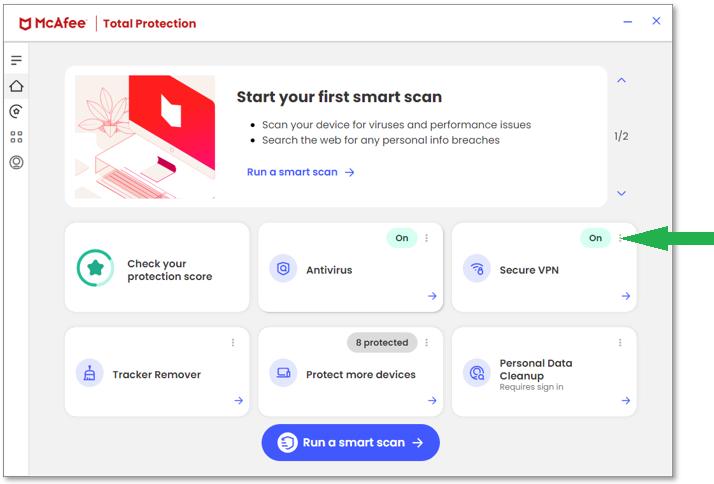 McAfee Total Protection dashboard