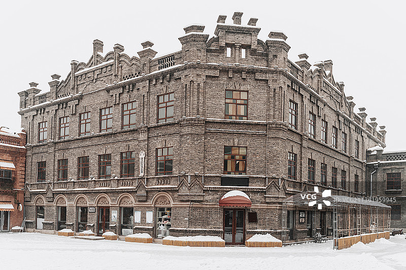 Zhonghua Baroque buildings in old Daowai under snow in Harbin