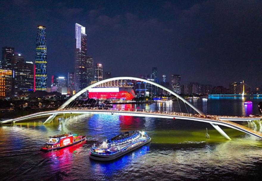 Pearl River night cruise with the Zhujiang New Town skyline