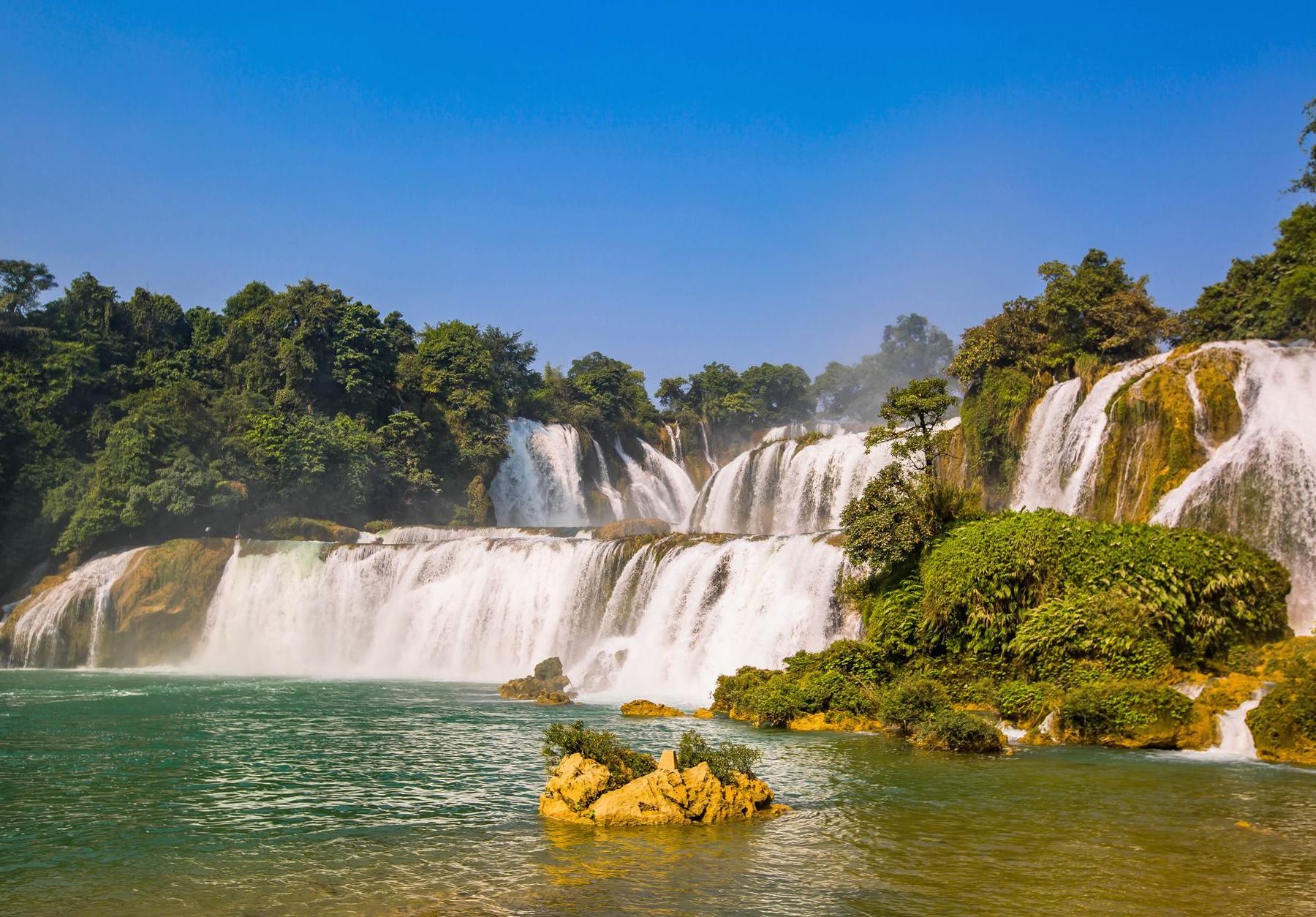 The tiered Detian waterfall spilling over the Vietnam border