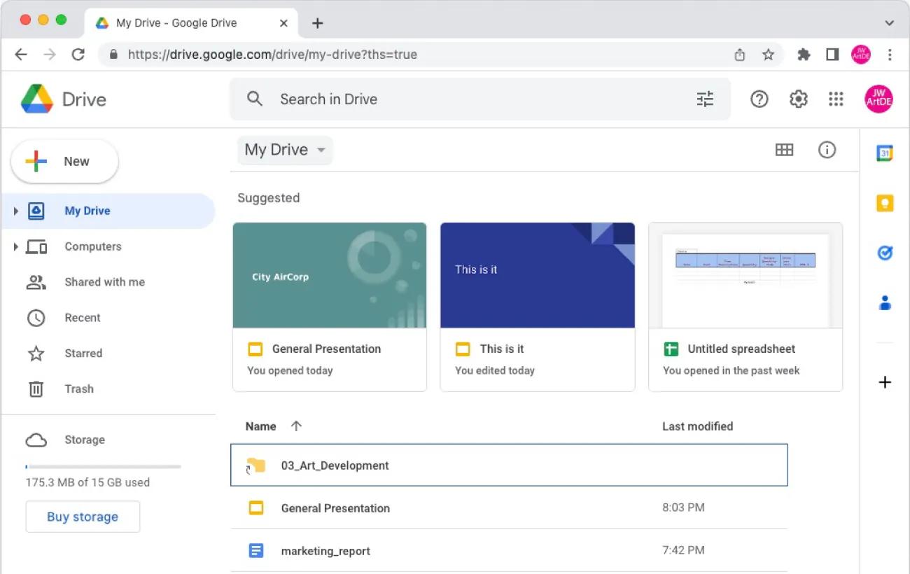 Google Drive cloud storage interface