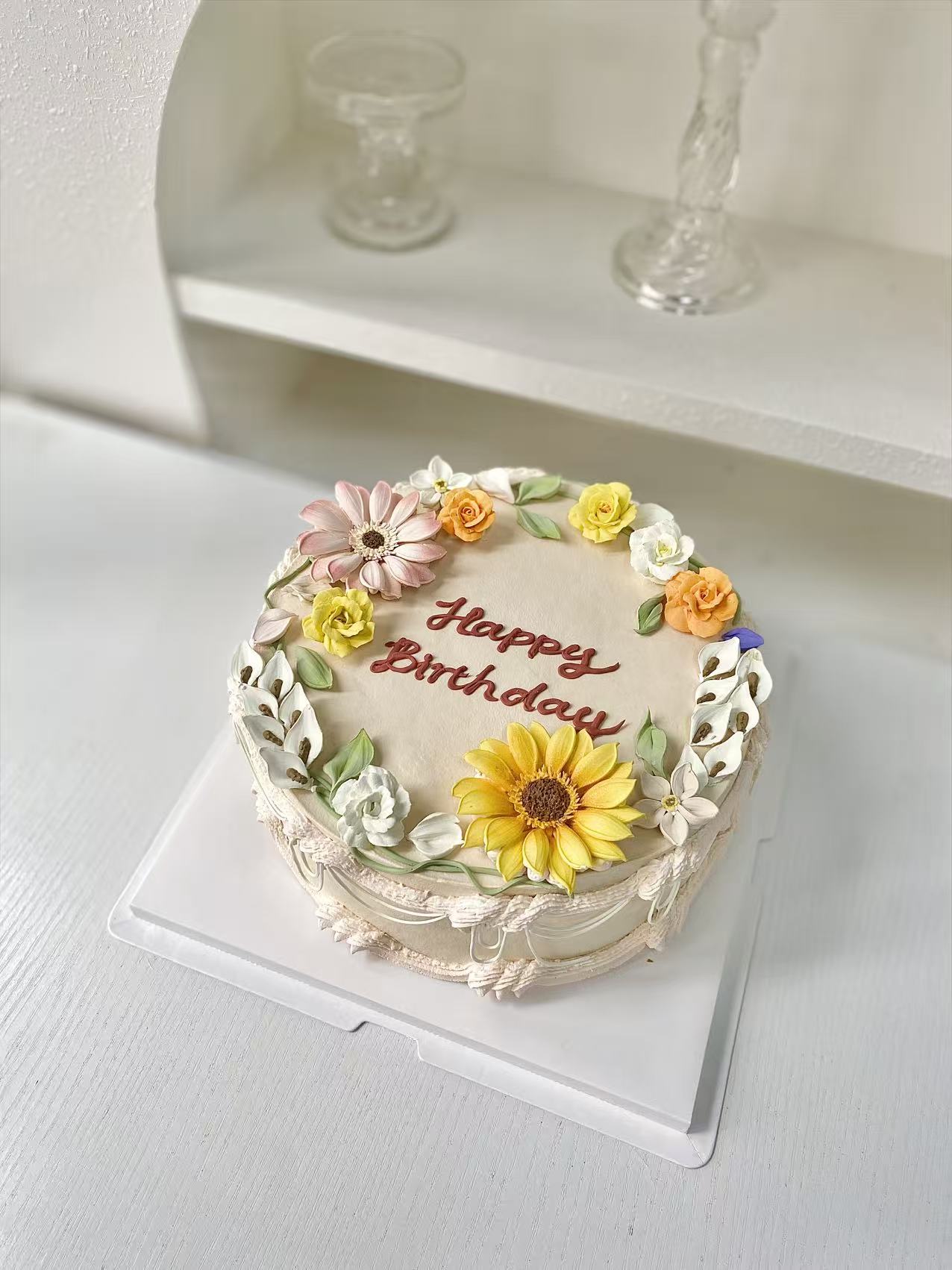 奶油裱花生日蛋糕定制案例