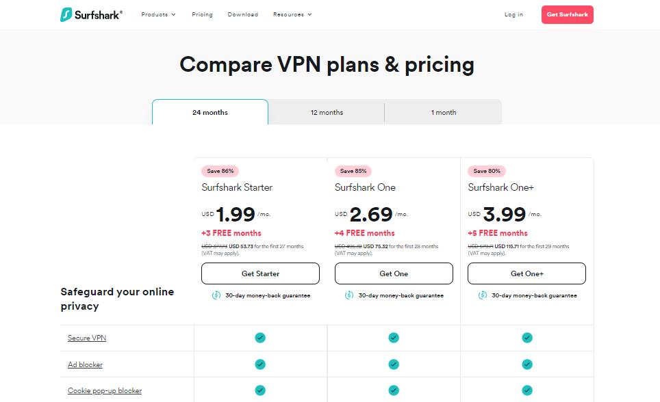 Surfshark pricing plans
