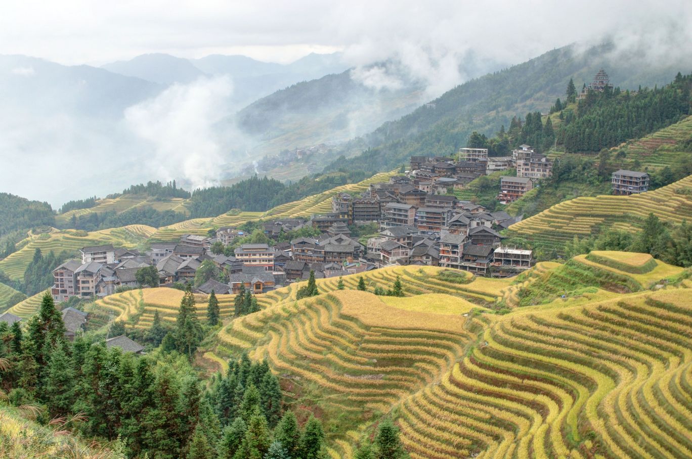 The green tiered slopes of Longji above Ping'an village