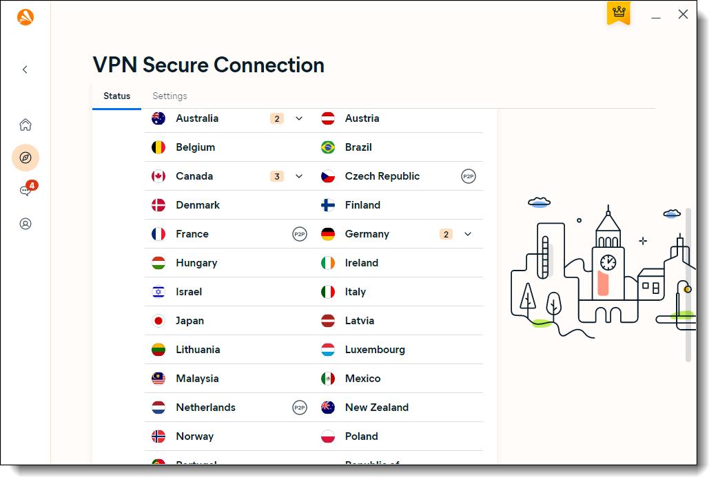 Avast One VPN servers
