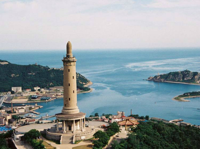 Baiyu Mountain tower above Lüshun Naval Port, Dalian