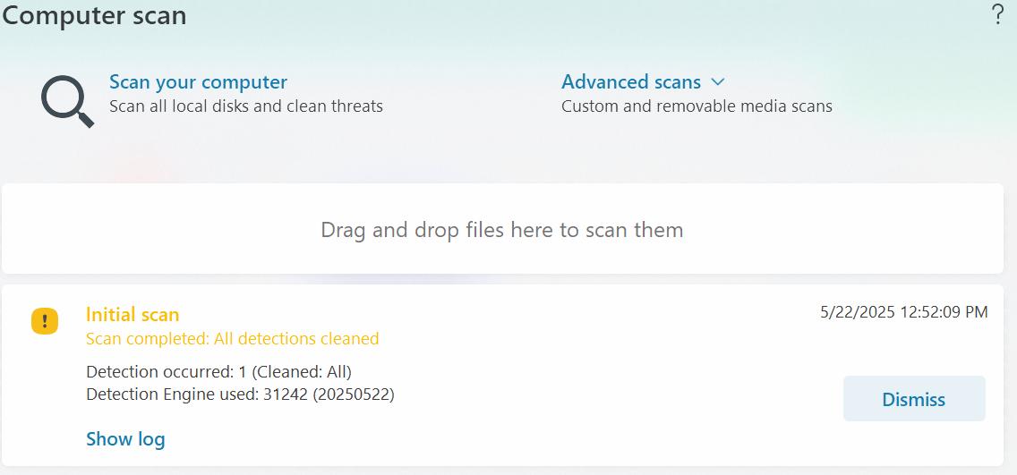 ESET computer scan results