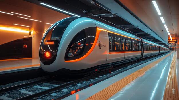 Modern metro train at an underground station in Harbin