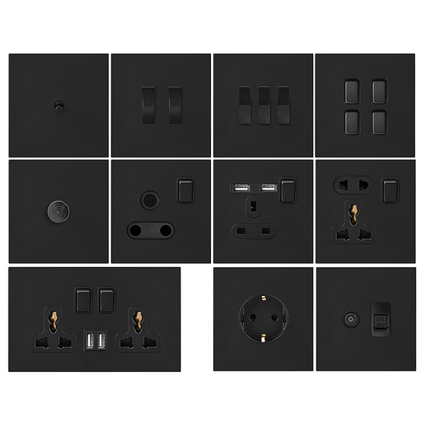 Matte black switch and socket series
