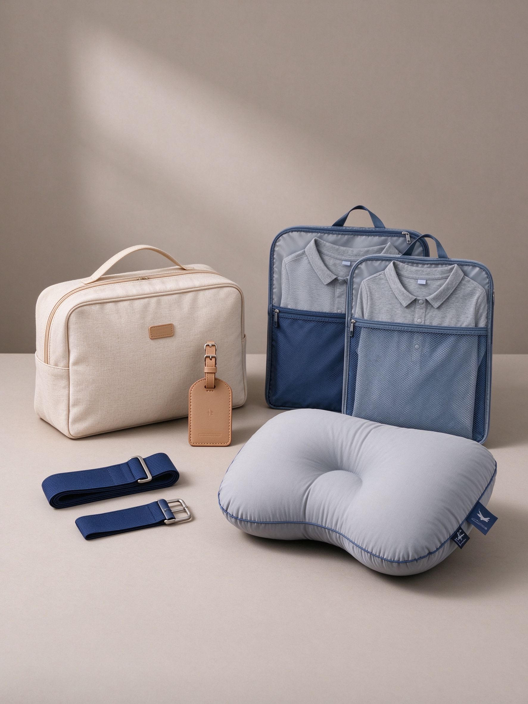 Travel accessories set including toiletry bag, packing cubes and neck pillow