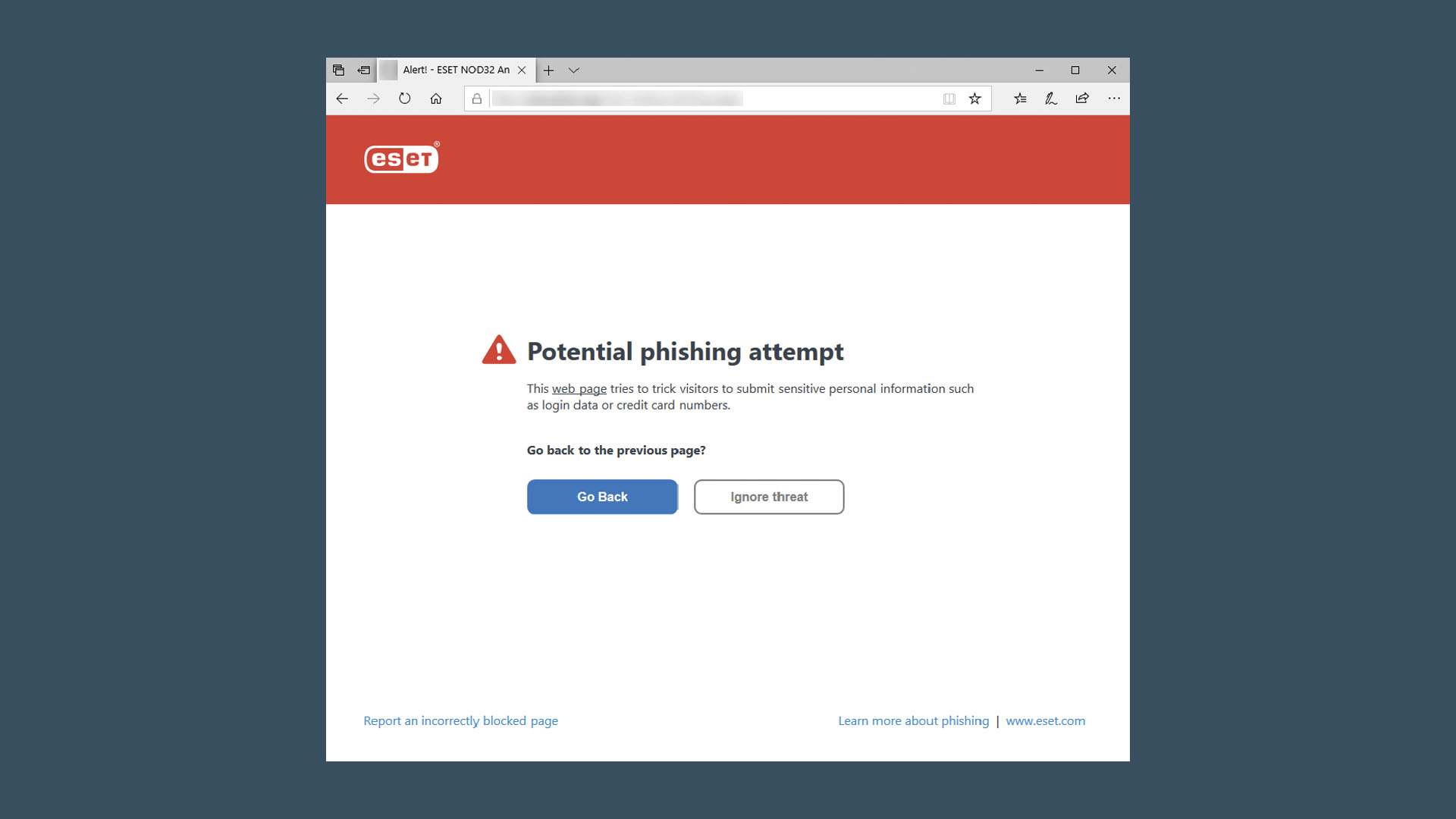 ESET anti-phishing warning