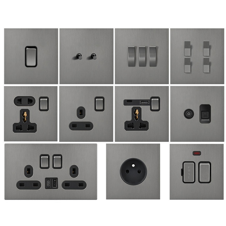 Brushed silver switch and socket series