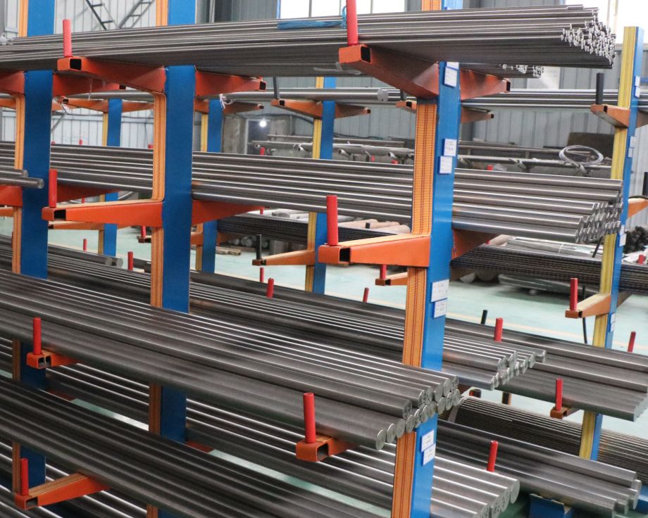 Titanium bars on warehouse rack