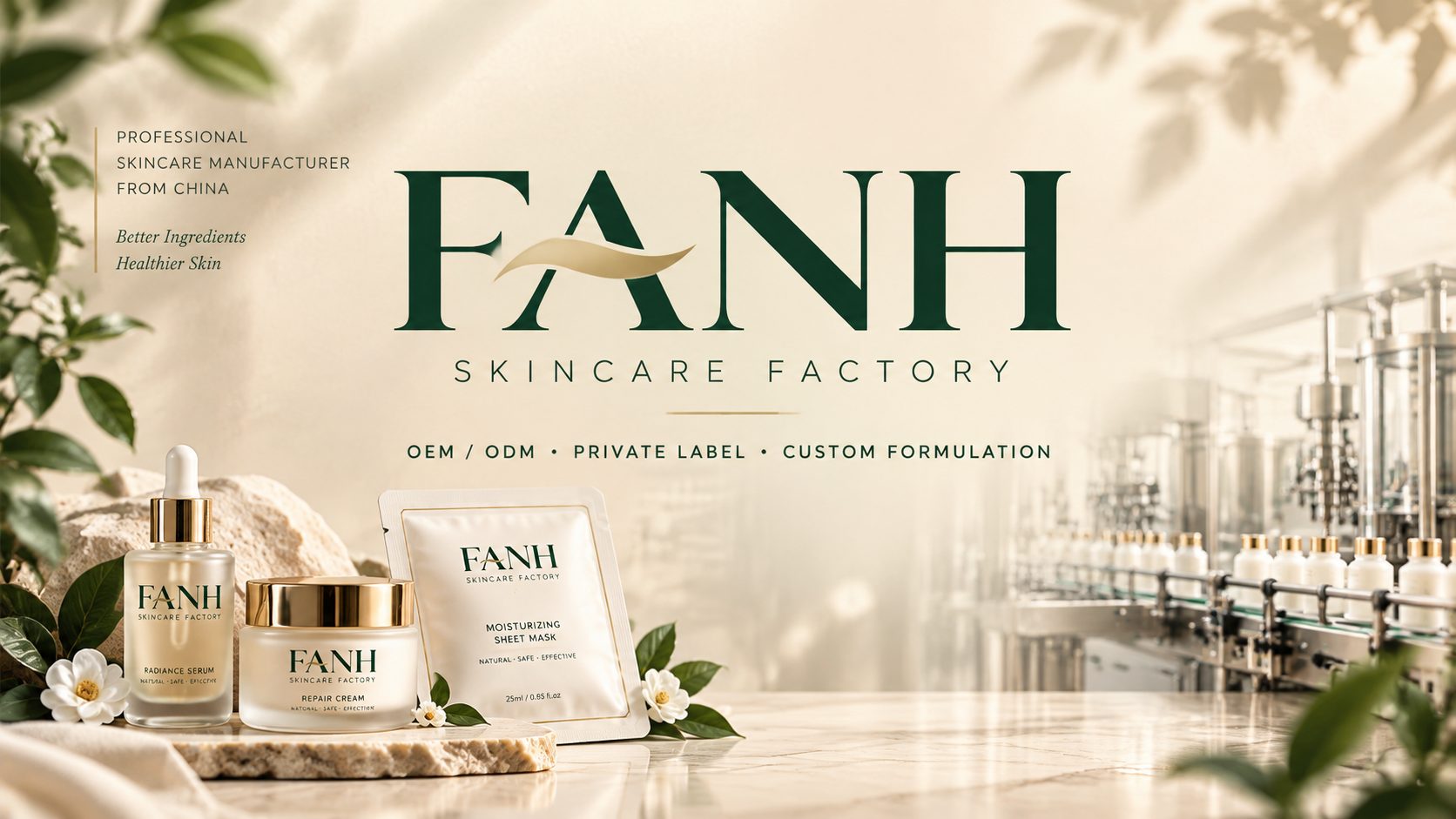 FANH premium skincare products including serum, face cream and sheet mask