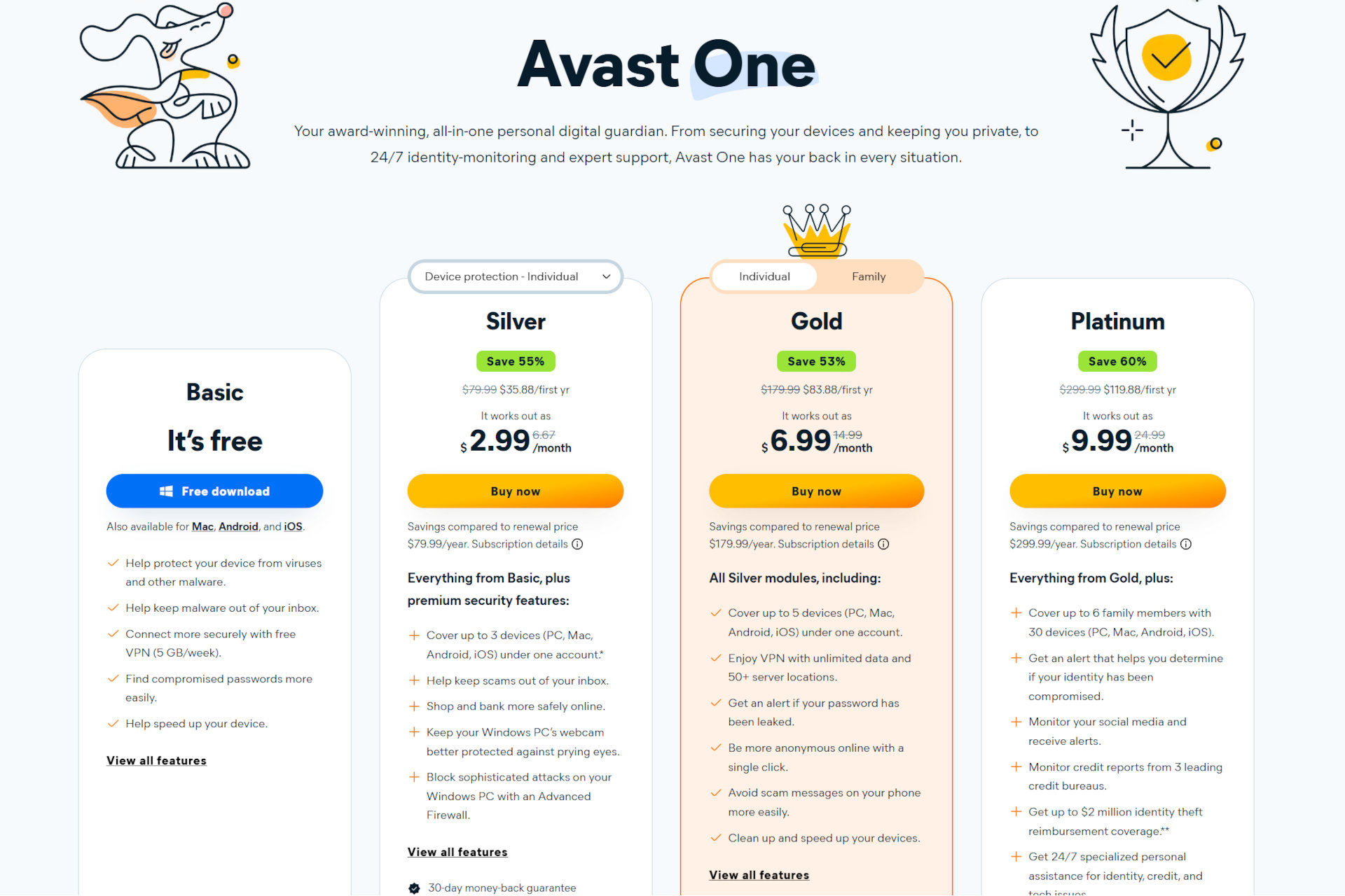 Avast One pricing plans