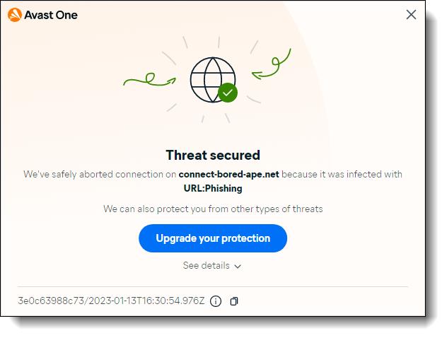 Avast One phishing blocked
